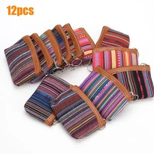 12PCS Ethnic Fabric Coin Clutch Purses Women Mini Wallet Bag w/ Zipper Key Rings