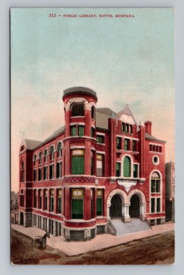 Butte MT Public Library Historic Red Brick Architecture Street Antique Postcard