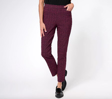 Susan Graver Petite Printed Textured Woven Ankle Pants , Wine more options a6105