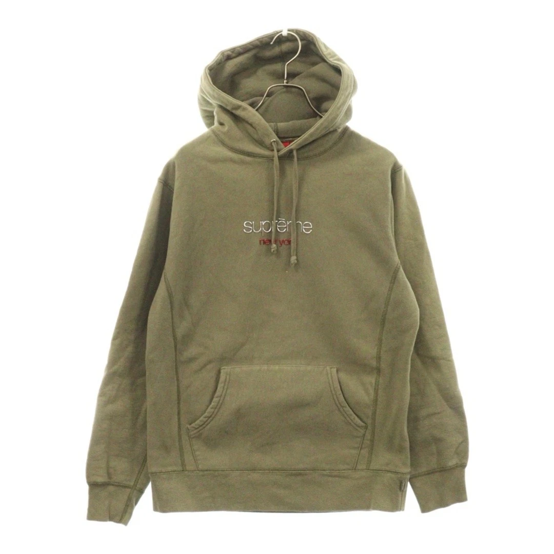 SUPREME 16AW Chrome Classic Logo Hooded Sweatshirt Pullover Hoodie Khaki Used 4b