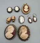 Vintage  Costume Jewelry Cameo Necklace Earrings Pin Broach Lot Of 10