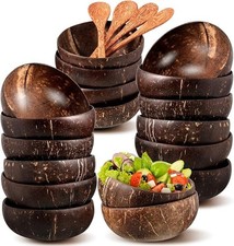 12 Polished Coconut Bowls with Wooden Spoon Sets – Natural Handmade Coconut Bowl