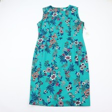 Calvin Klein Dress Womens 14 Floral Sheath Sleeveless Teal Knee Length NWT NEW