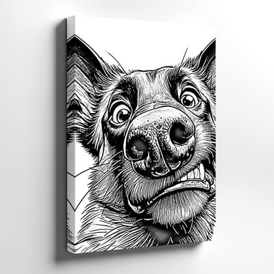 Wall Art Funny Dog Portrait Black White Sketch Print Pet Animal Line Drawing