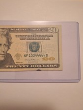 $20 Bill Fancy Serial 5 Of A Kind Broken Ladder 1-4 • NF13244444D • Series 2017