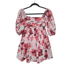Abercrombie & Fitch Emerson Mini Dress S Red Floral Puff Sleeve Babydoll Cottage