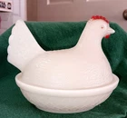 Vintage White Milk Glass Hen On Nest by Hazel Atlas * Small
