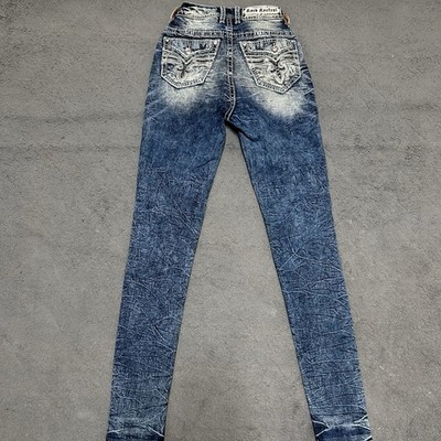 Rock Revival Rio Red Sz 26 Embroidered Rhinestones High Waist Curvy Skinny Jeans