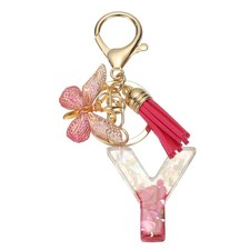 Alphabet Y Tassel Butterfly Initial Letter Keychain Rose Red, Pack of 1