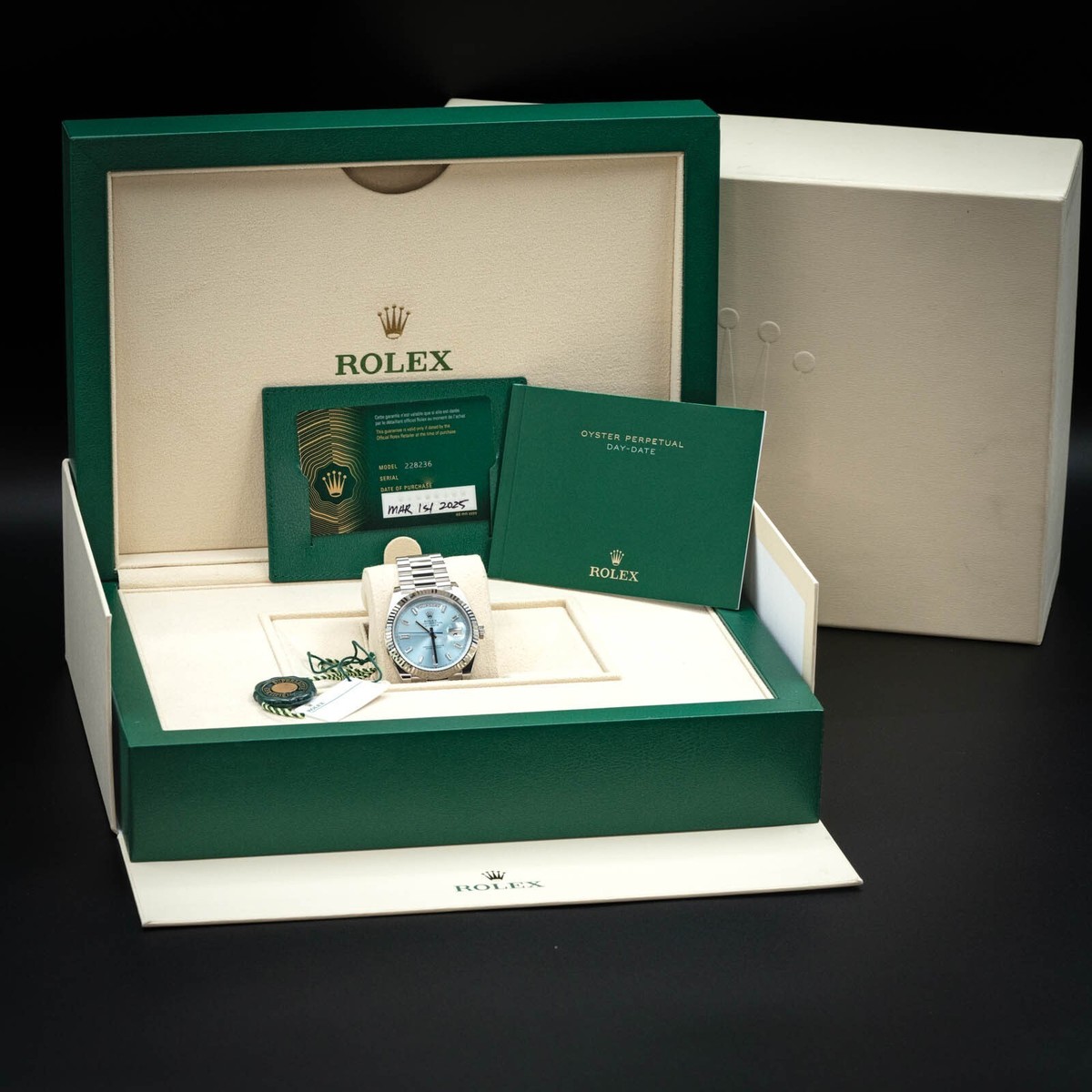 NEW 2025 Rolex Day-Date Platinum Reference 228236 - Ice Blue