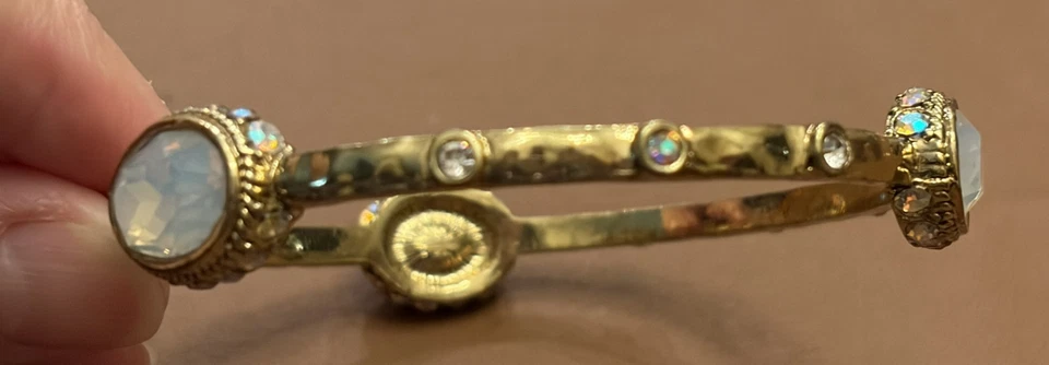 Heidi Daus “Suit Yourself” Hammered Gold Bangle White Opal Crystal Bracelet - Image 4 of 4