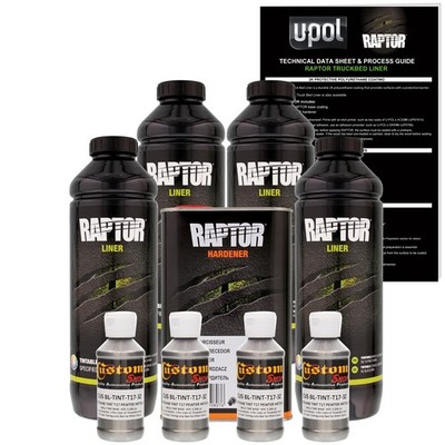 U-POL Raptor Tintable Pewter Metallic Spray-On Truck Bed Liner Coating,4 Liter