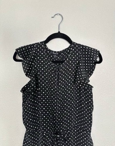 Madewell Size Medium Black White Flutter Sleeve Tie Neck Petalplay Romper - Picture 4 of 9