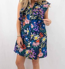 Entro Floral Button Up Mini Dress Navy