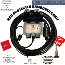 RCD Outdoor Double Plug Socket Armoured Cable, Outdoor Extension Lead Heavy Duty