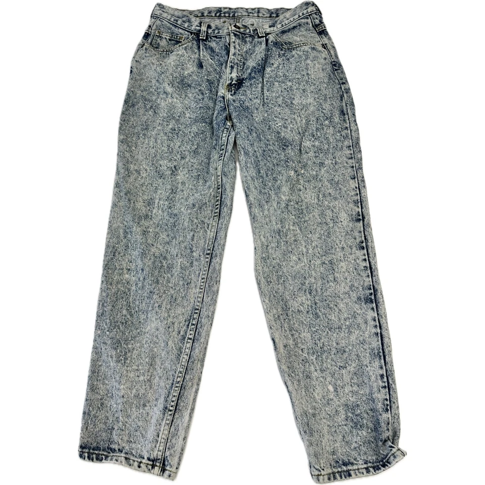 Vintage 80s Lee Acid Wash Jeans High Waisted Mom Tapered Jeans Denim 33x32 USA - Image 2 of 4