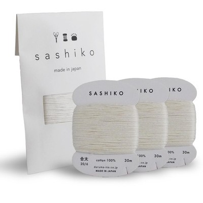 3 Pack Sashiko Thread Card Rolls 32.8 Yards Thick Ecru Cotton Set with Gift