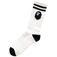 BAPE Ape Head Stripe Crew Socks White Black  A Bathing Ape