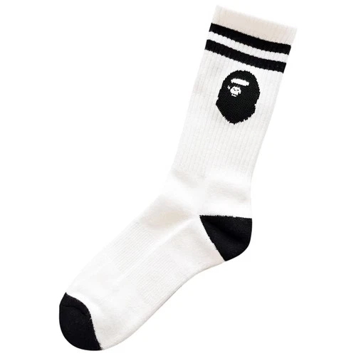 BAPE Ape Head Stripe Crew Socks White Black | A Bathing Ape