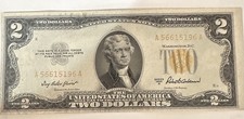 United States $2 Gold Seal Banknote 1953 Small Size Note Serial A56615196A