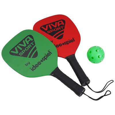 VIVA SpoRT Pickle-Ball Holz-Schläger mit Ball Spiel-Set Beach-Ball Strand-Tennis