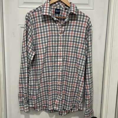 Johnny O Men s Callum Performance Button- Down Shirt, Navy Plaid, Comfort, Large