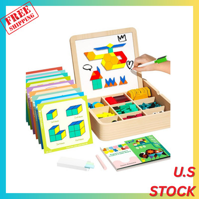 Wooden Magnetic Pattern Block Set with Cards & Pen, 248 Pcs Montessori Creative