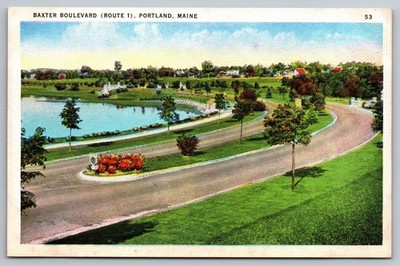 Baxter Boulevard Route 1. Portland Maine Vintage Postcard
