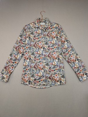 Eton Slim Fit Shirt Mens Size 38 15'' Multicolour Paisley Floral Cotton Italy