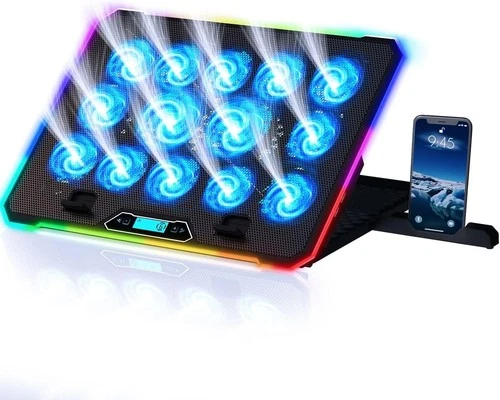 KLIM V14 Gaming Laptop Cooling Pad with 14 Fans, RGB & Phone Holder up to 17 Inc