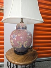 Vtg. Chinoiserie Pink Ginger Jar Lamp with Shade