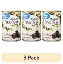  3 pack Great Value Medium Pitted Black Olives, 6 oz