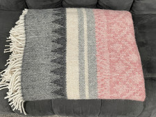 Alpaca Wool Throw Blanket Fringe 78-1/2" x 58-1/2" Clean 60 Alpaca 40 Wool