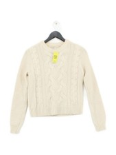 Jack Wills Women's Jumper UK 8 Cream 100% Wool Crew Neck Pullover