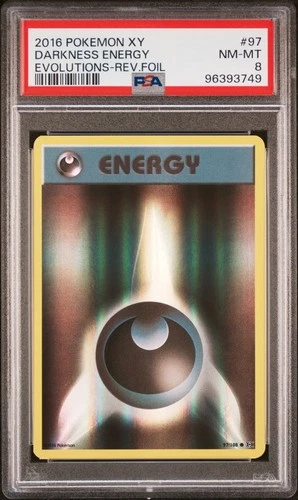 2016 POKEMON XY EVOLUTIONS #97 DARKNESS ENERGY-REVERSE FOIL PSA 8