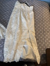 Oleg Cassini Ivory Lace Strapless Slit Ball Gown Wedding Dress with Lace Jacket