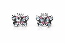 14K Solid White Gold Butterfly Screw Back Stud Earring with CZ