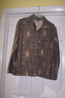 Simran Snap Front long Sleeve Gray/Tan  Shirt Jacket Top XL