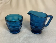 Vintage Viking Glass Blunique  Sugar and Creamer Set NO LID Georgian Honeycomb