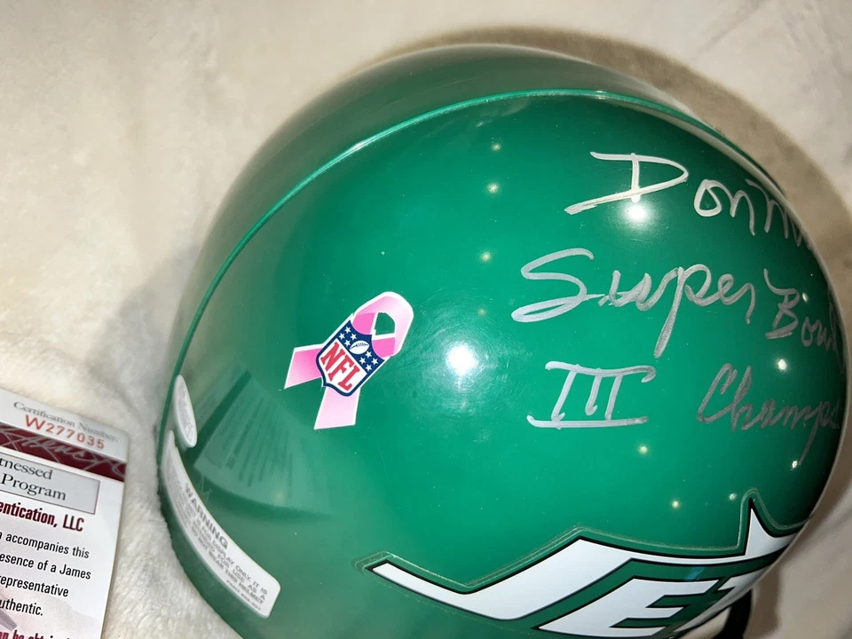 DON MAYNARD AUTOGRAPHED FULL SIZE CUSTOM REP HELMET NEW YORK JETS SB 3 JSA COA - Image 4 of 4