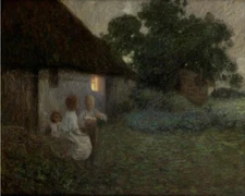oil painting handpainted on canvas "The labourer's Cottage - Suppertime"