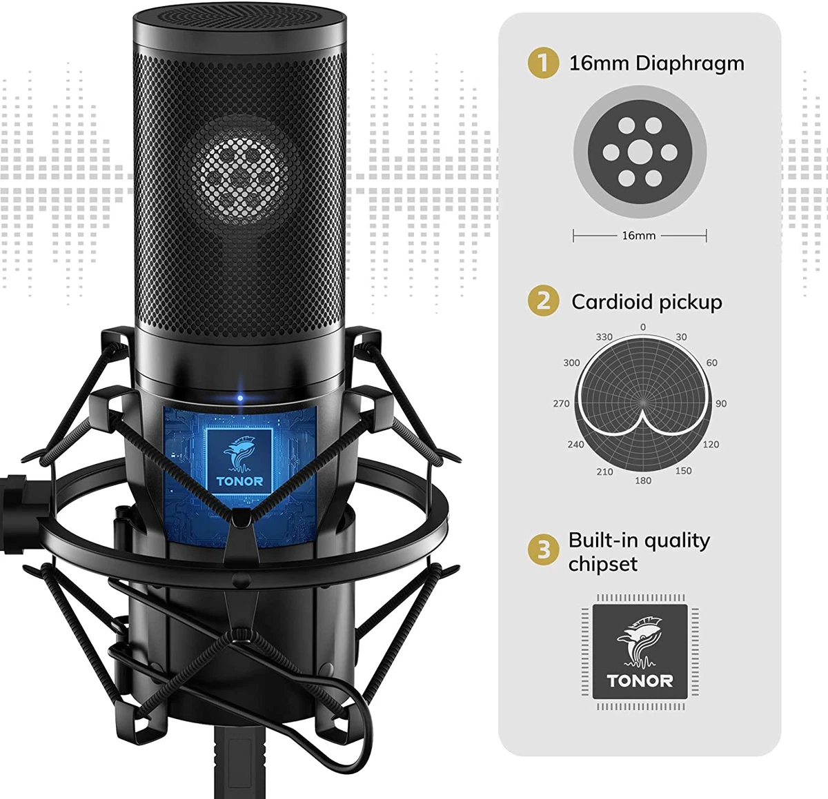 USB Microphone, TONOR Cardioid Condenser Computer PC Mic with