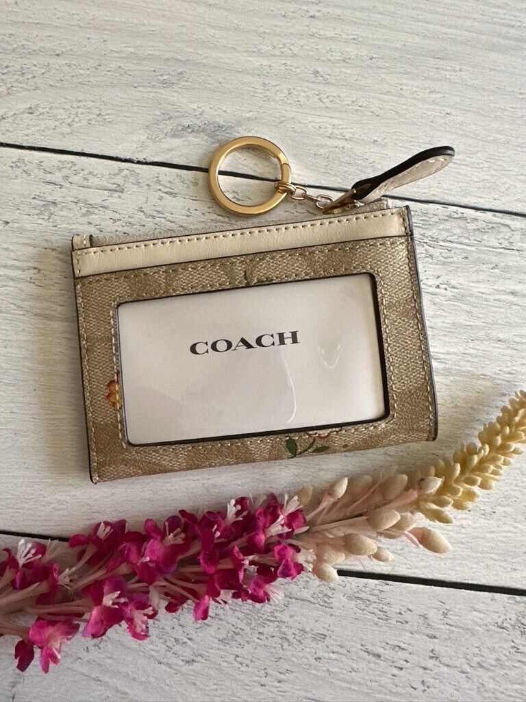 NEW Coach Brown Yellow Mini Skinny ID Case Signature Canvas Card Case Wallet  For Sale at 1stDibs