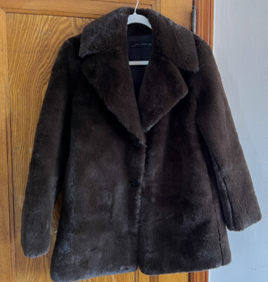 Zara Womens Faux Fur Peacoat Jacket Size Medium Women's