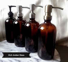 SOAP  LOTION Dispenser Pump Bottle AMBER Glass BOSTON ROUND FREE SHIPPING