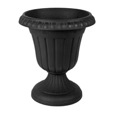 10 In. X 12 Black Urn Planter Pot, Plastic Resin Yard Garden