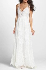 🤍 HEARTLOOM Belle White Eggshell Lace Charlie Tie Shoulder Gown Dress L = 12/14