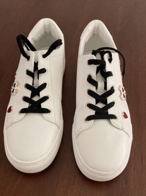 KARL LAGERFELD PARIS Cambie Embellished Sneakers Size 8M White Cat Love  - Main Image