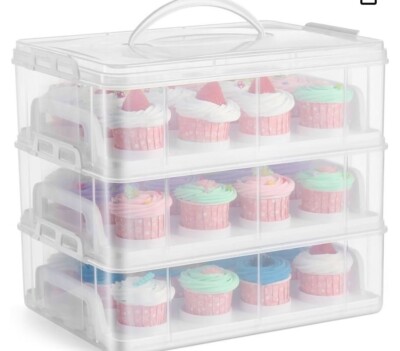3 Ebenen Stapelbar 36 Cupcake Kuchen Trage Box mit Griff (weiß)