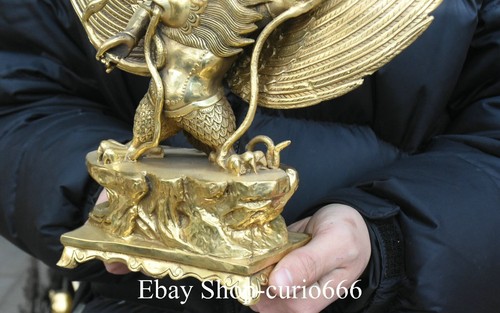 Ancienne statue de Bouddha 11 populaire Bouddhisme Tibétain Cuivre Doré Redpoll Ailé Oiseau Aigle